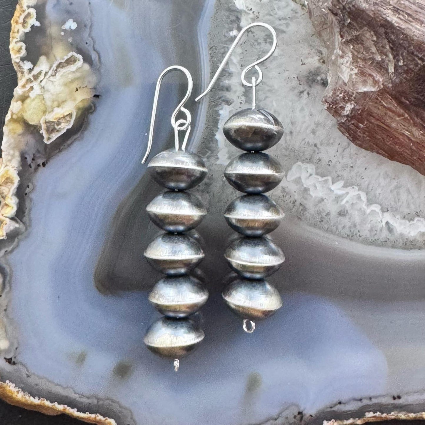 Native American Sterling Silver Navajo Pearl Saucer Beads 10mm Dangle Earrings For Women