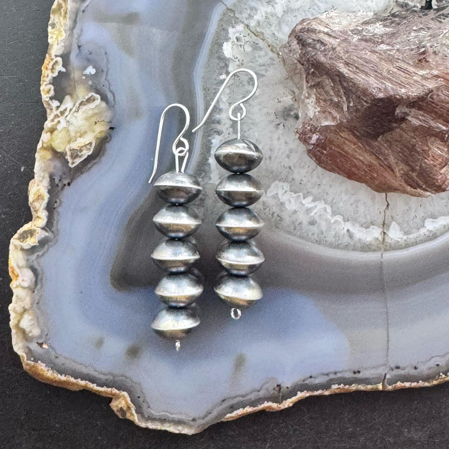 Native American Sterling Silver Navajo Pearl Saucer Beads 10mm Dangle Earrings For Women