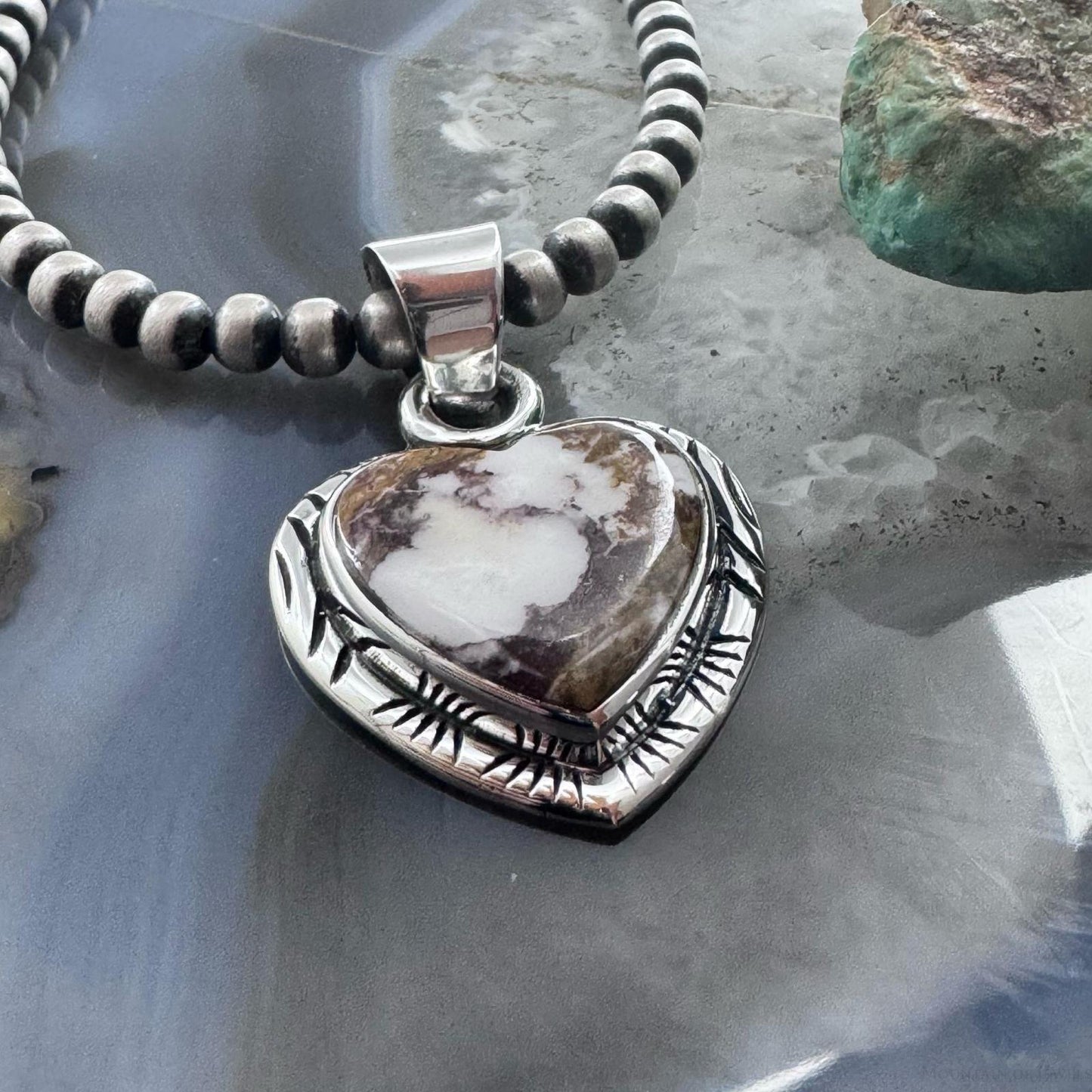 Native American Sterling Silver Wild Horse Decorated Heart Pendant For Women