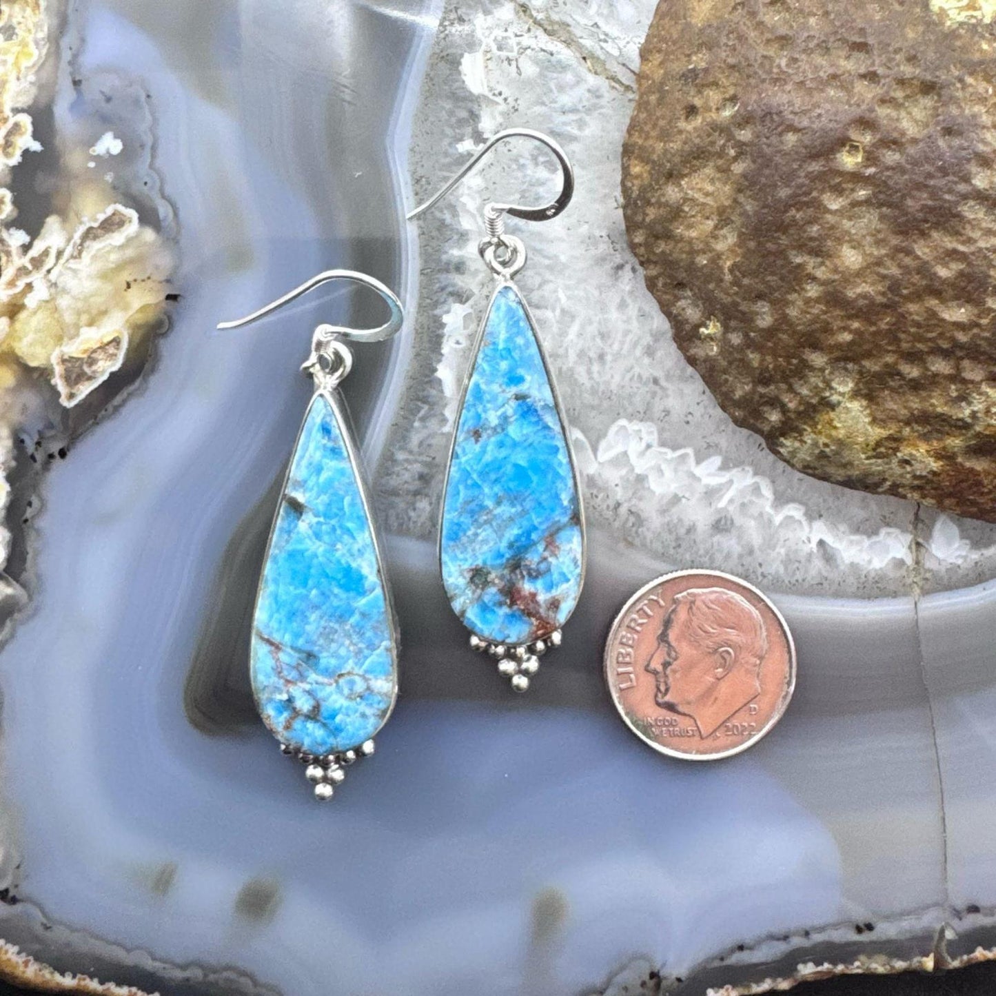 Sterling Silver  Southwestern Style Elongated Teardrop Apatite Dangle Earrings For Women