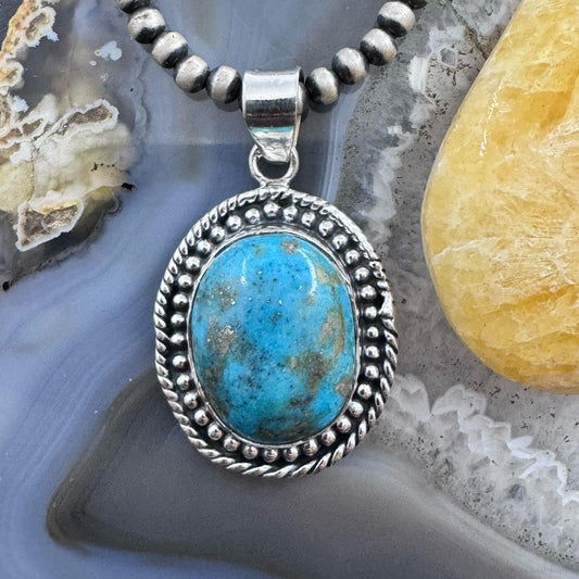 Sterling Silver Southwestern Style Oval Tibetan Turquoise Pendant For Women
