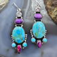 Sterling Silver Southwestern Style Turquoise,Purple Dahlia & CZ Dangle Earrings for Women