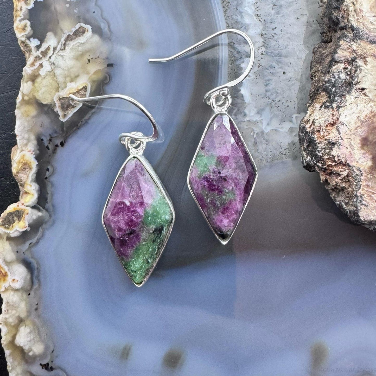 Sterling Silver Southwestern Style Kite Rubysozite Dangle Earrings For Women