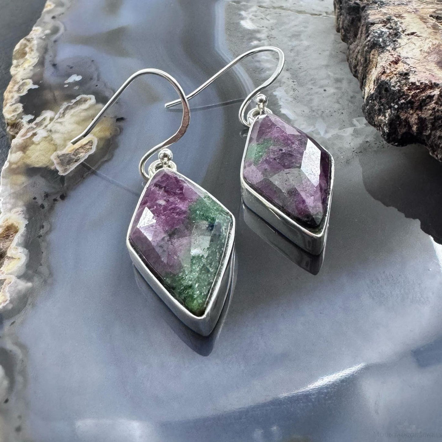 Sterling Silver Southwestern Style Kite Rubysozite Dangle Earrings For Women