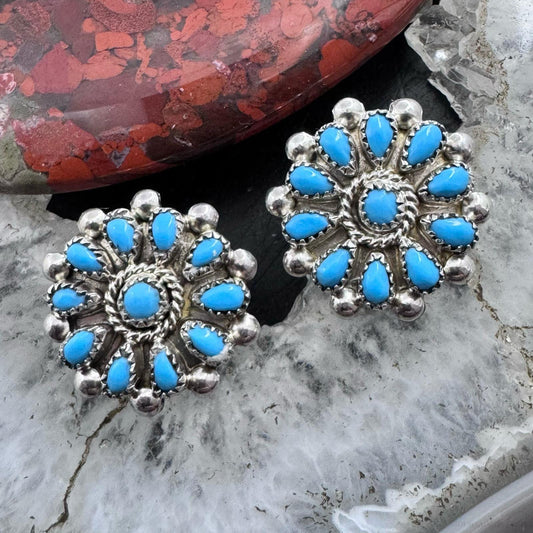 Native American Sterling Silver Turquoise Cluster Stud Earrings For Women