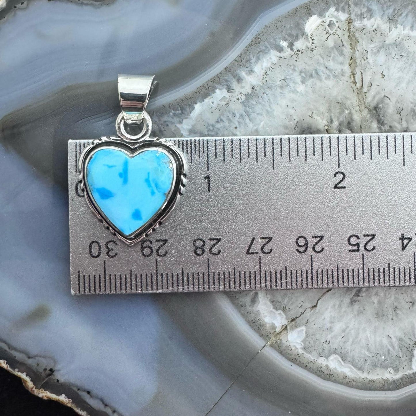 Native American Sterling Silver Blue Ridge Turquoise Heart Pendant For Women