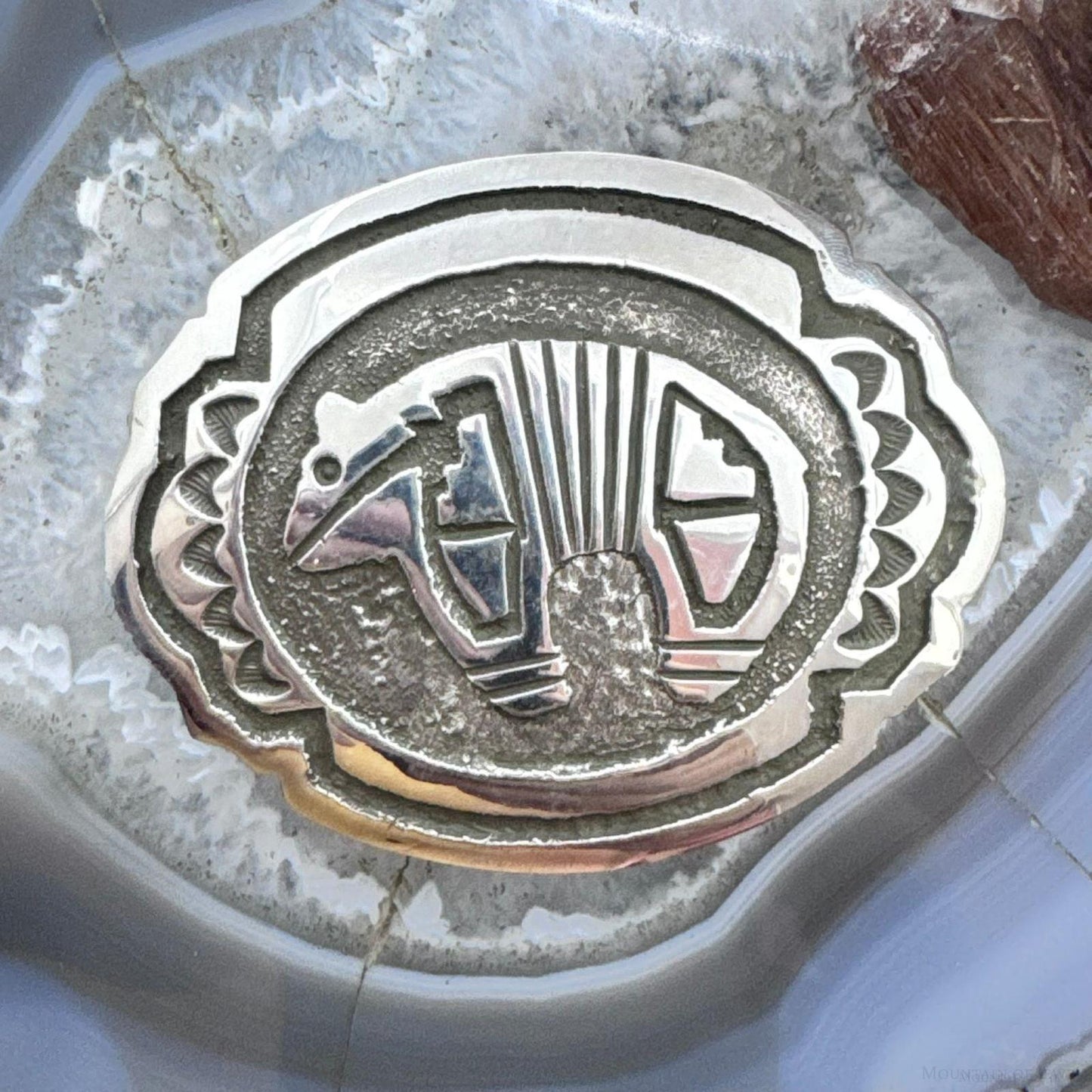 Native American Sterling Silver Overlay Fetish Bear Oval Belt Buckle For Men