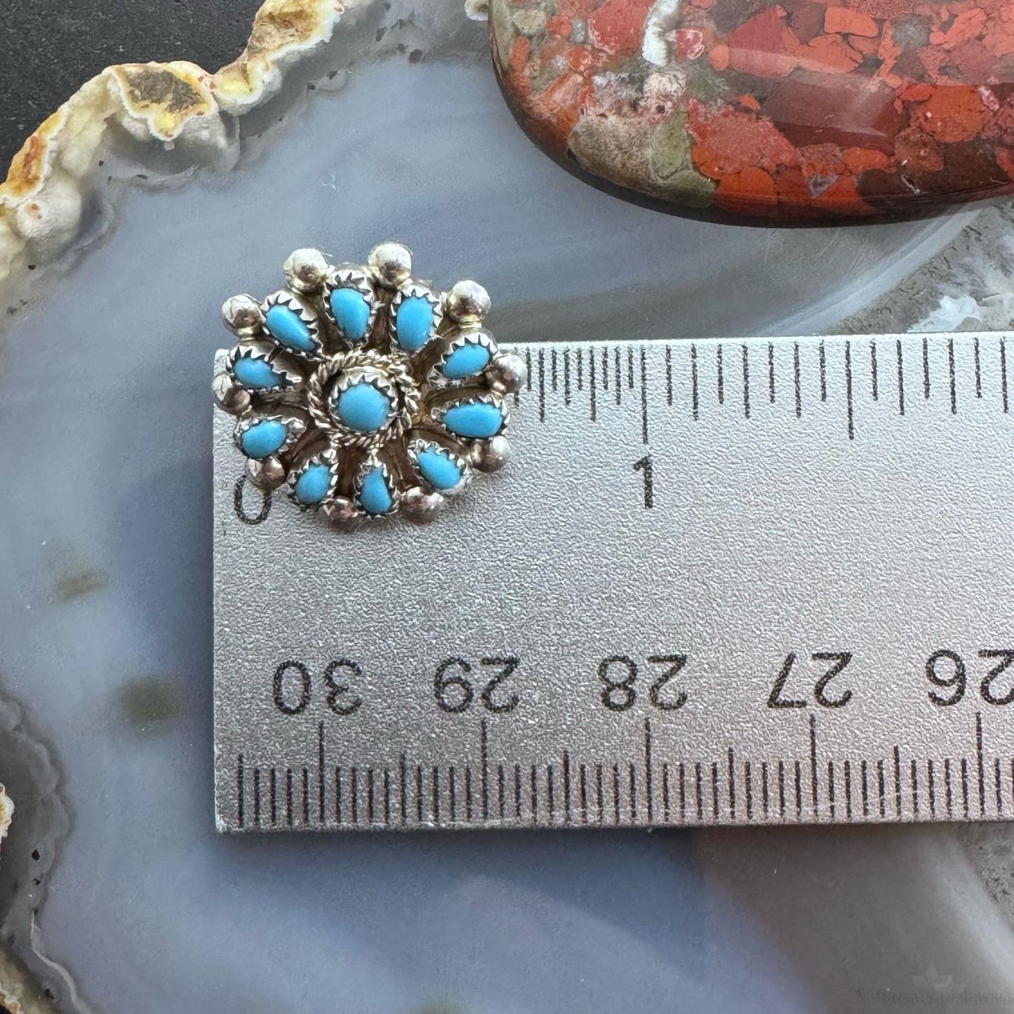 Native American Sterling Silver Turquoise Cluster Stud Earrings For Women
