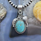 Sterling Silver Southwestern Style Oval Turquoise Leaves Decorated Pendant For Women