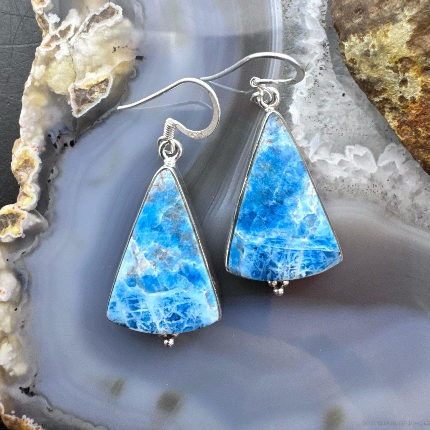 Sterling Silver Southwestern Style Triangle Blue Apatite Dangle Earrings For Women