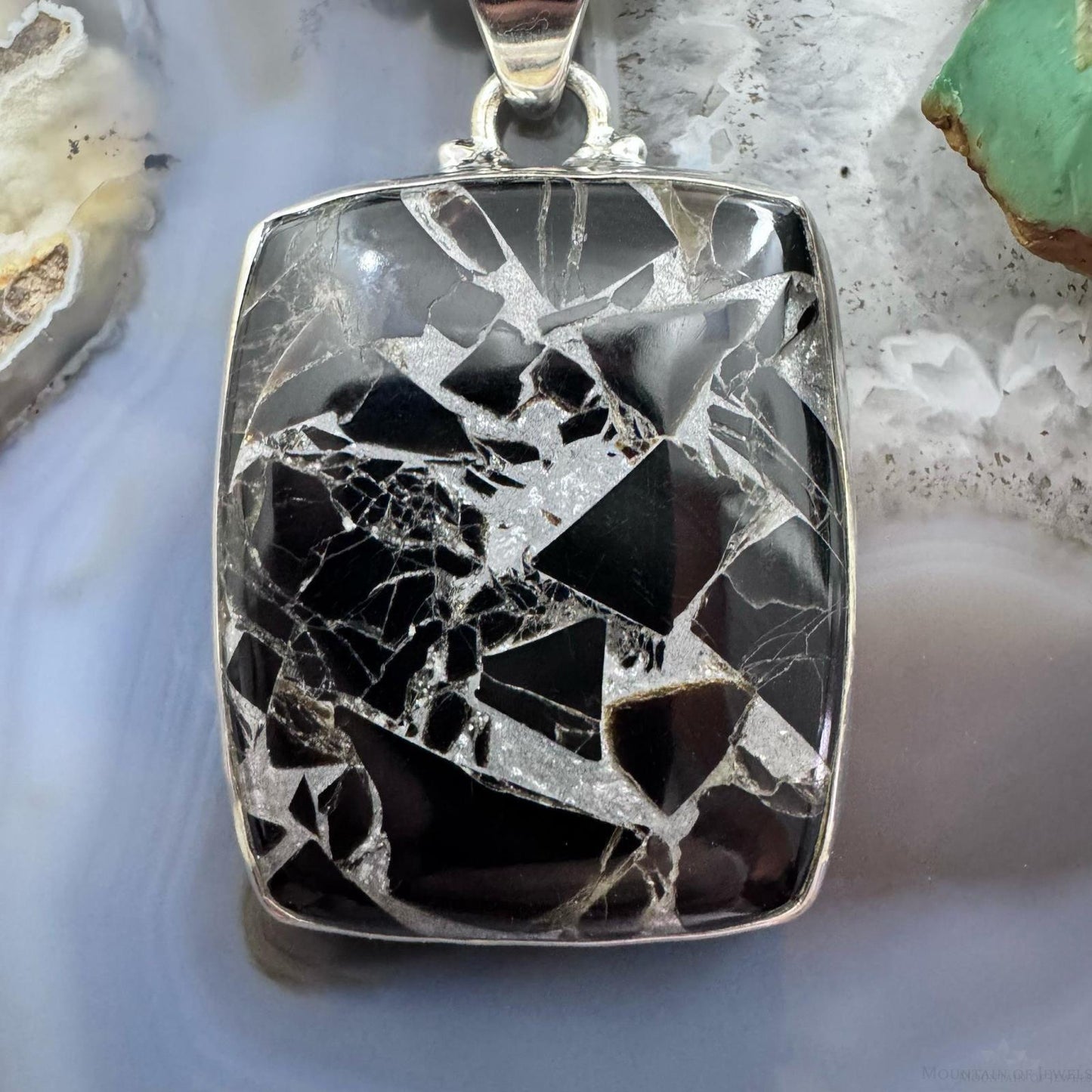 Sterling Silver Southwestern Style Rectangle Mohave Zinc Black Onyx Pendant For Women