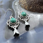 Sterling Silver Southwestern Style Oval Turquoise Squash Blossom Dangle Earrings For Women