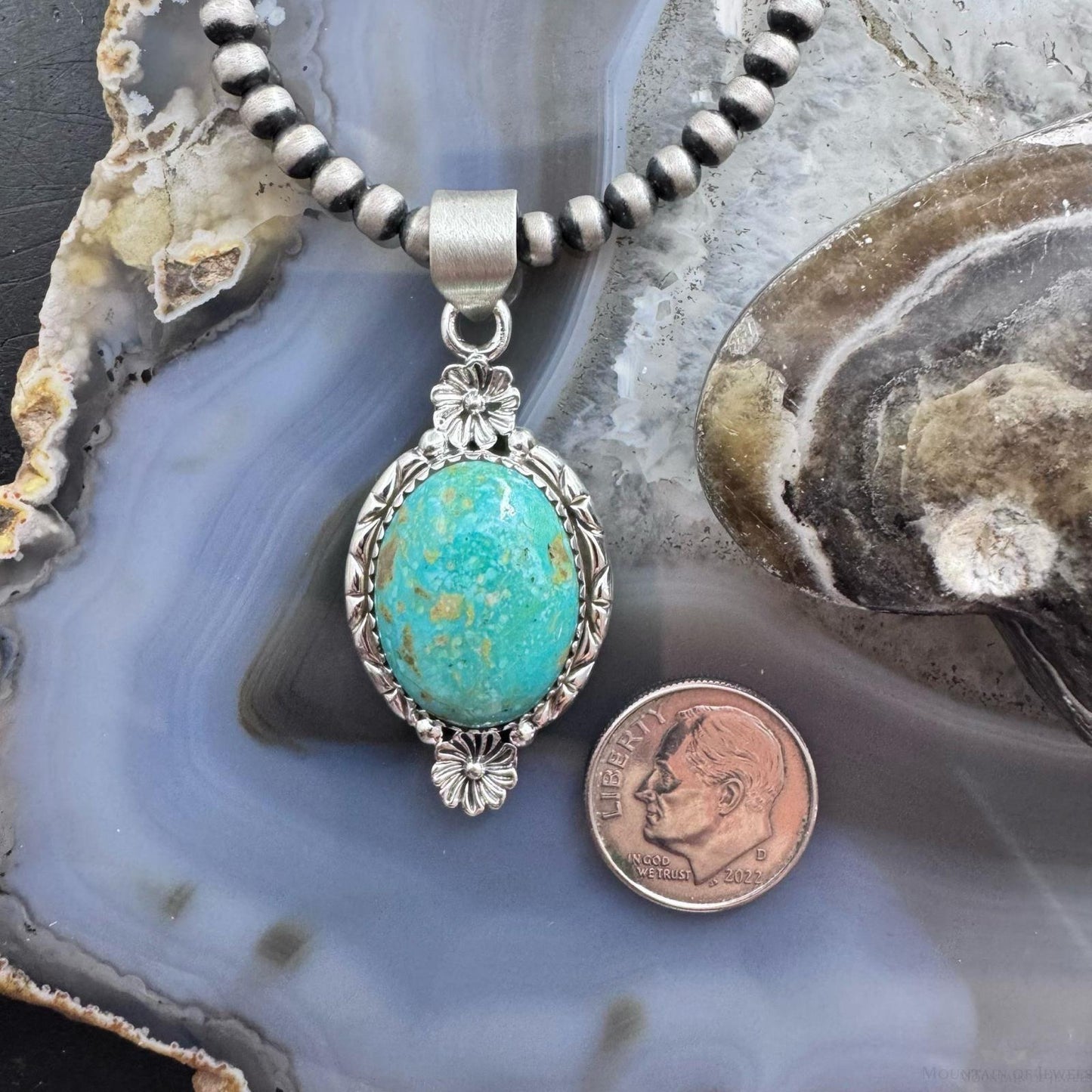 Sterling Silver Southwestern Style Oval Turquoise Decorated Pendant For Women