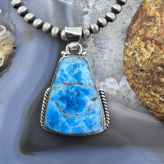 Sterling Silver Southwestern Style Triangle Apatite Decorated Pendant For Women