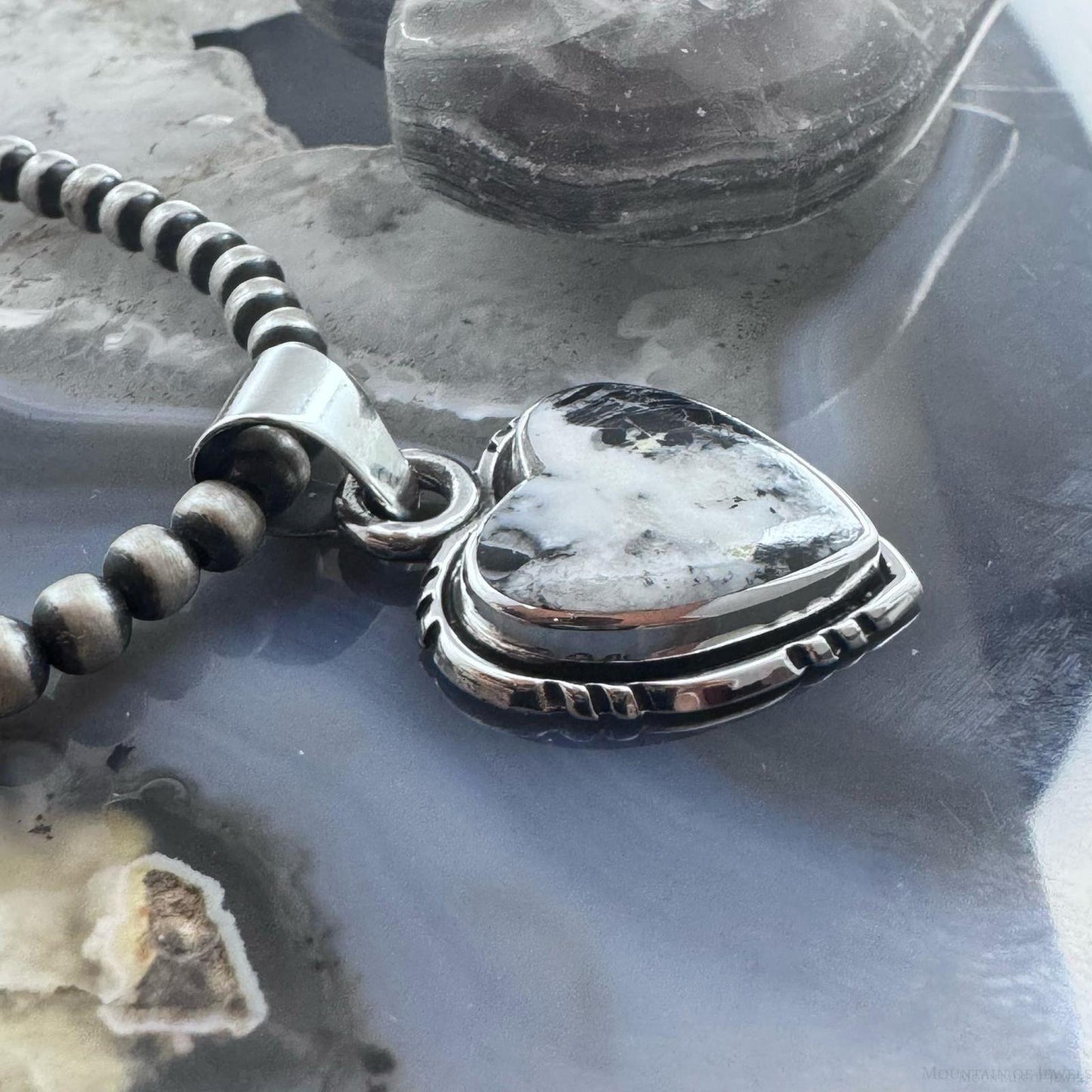 Native American Sterling Silver White Buffalo Decorated Heart Pendant For Women