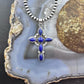 Sterling Silver Southwestern Style 6 Lapis Decorated Cross Pendant For Women #1