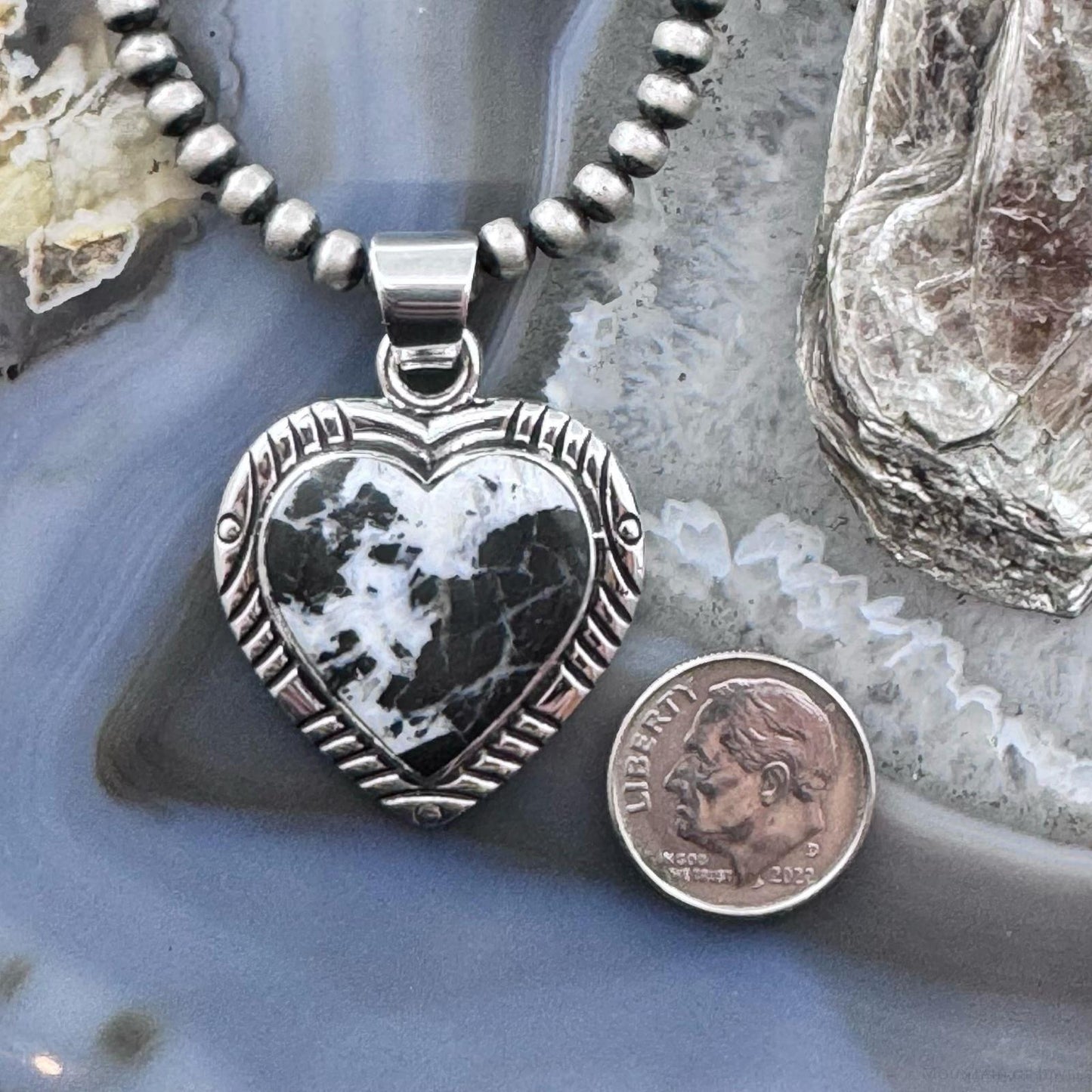 Native American Sterling Silver White Buffalo Heart Pendant For Women