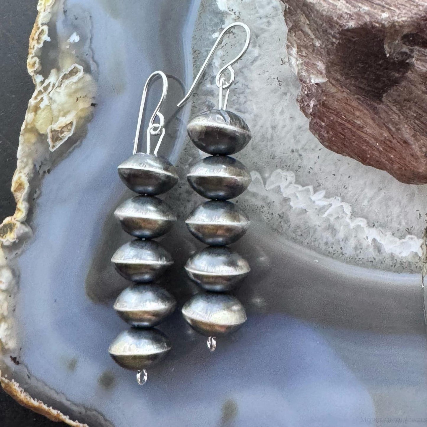 Native American Sterling Silver Navajo Pearl Saucer Beads 10mm Dangle Earrings For Women