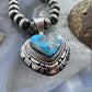 Larry Moses Yazzie Vintage Sterling Silver Copper Blue Turquoise Heart Pendant For Women