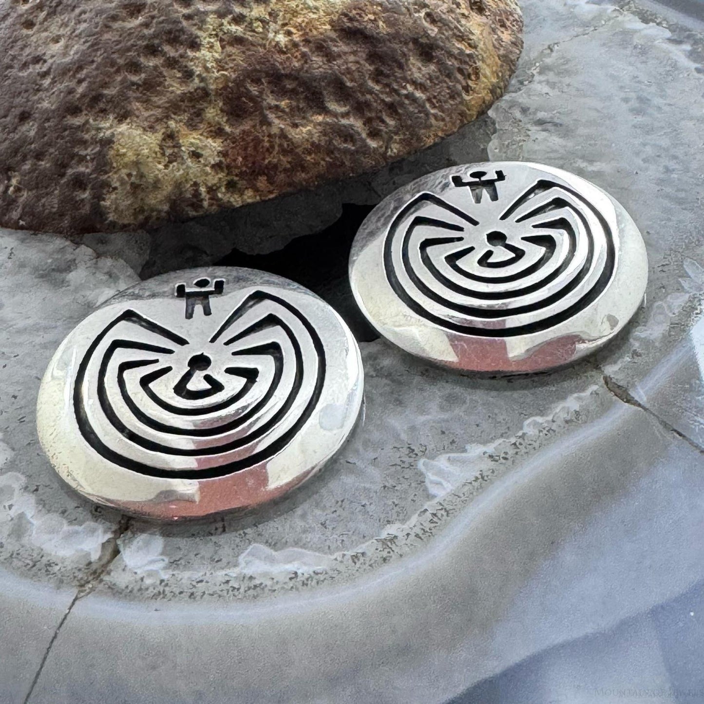 Clement Honie Vintage Native American Sterling Silver Man in the Maze Stud Earrings