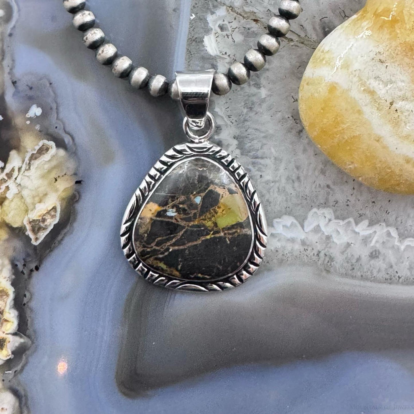 Native American Sterling Silver Blackjack Decorated Pendant For Women #1