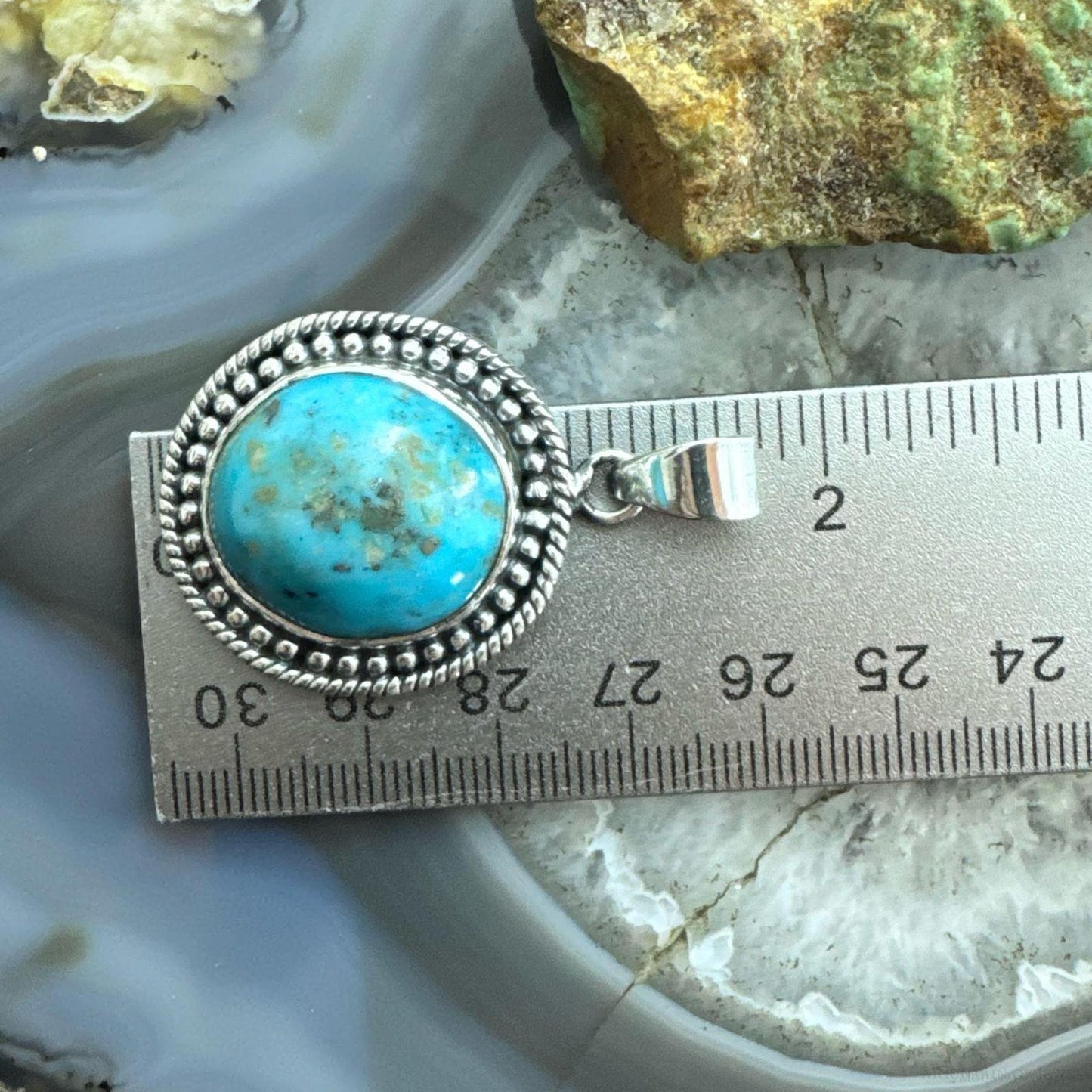 Sterling Silver Southwestern Style Round Tibetan Turquoise Decorated Pendant For Women