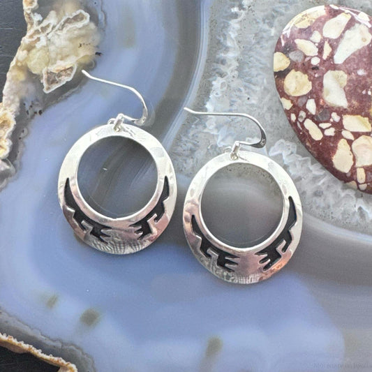 Tommy & Rosita Singer Sterling Silver Overlay Southwestern  Motif Hoop Dangle Earrings For Women