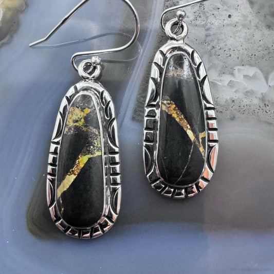 Native American Sterling Silver Blackjack Decorated Dangle Earrings For Women