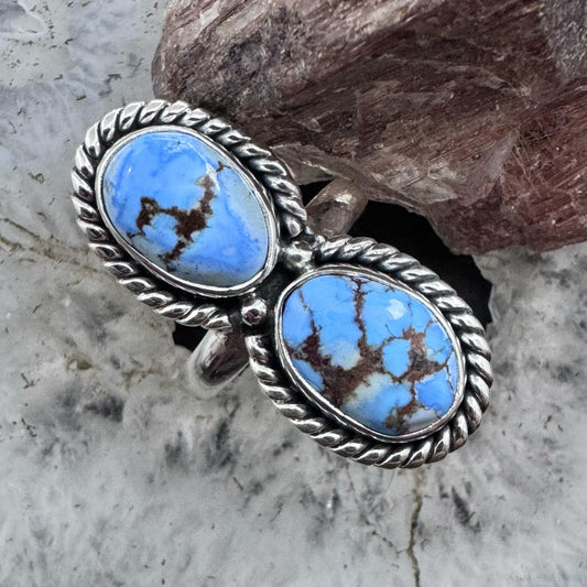 Sterling Silver Southwestern Style 2 Oval Golden Hill Turquoise Ring Size 8 For Women