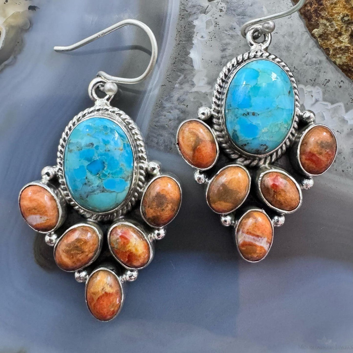 Sterling Silver Southwestern Style Turquoise & Orange Copper Turquoise Dangle Earrings For Women