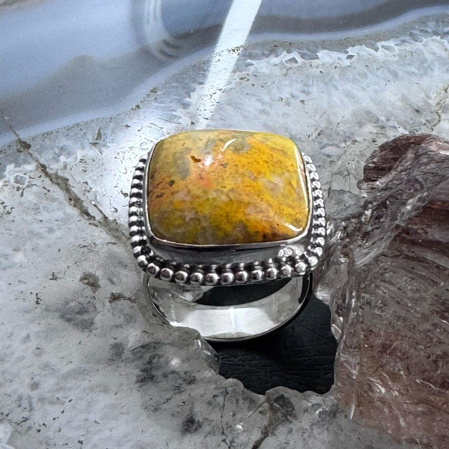 Sterling Silver Southwestern Style Bumblebee Jasper Mini Bar Ring 8 For Women