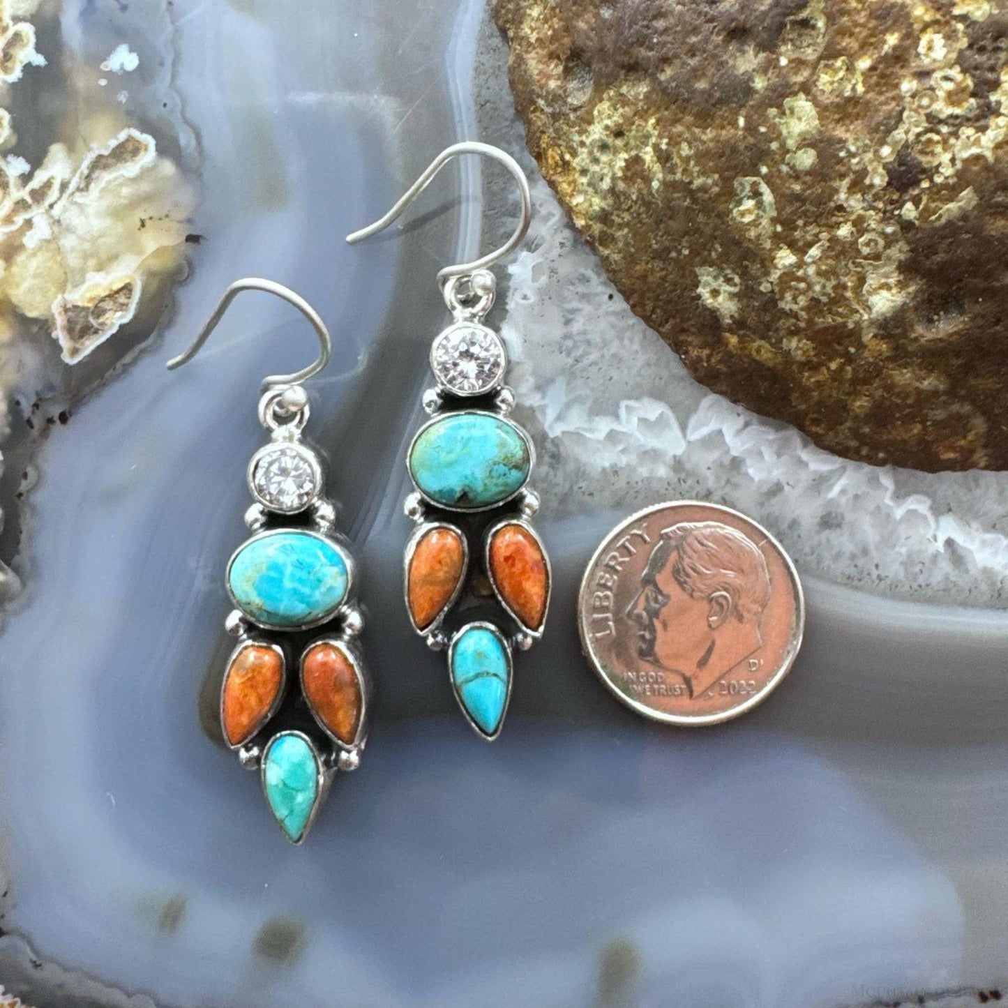 Sterling Silver Southwestern Style Multistone Cluster Dangle Earrings For Women #13