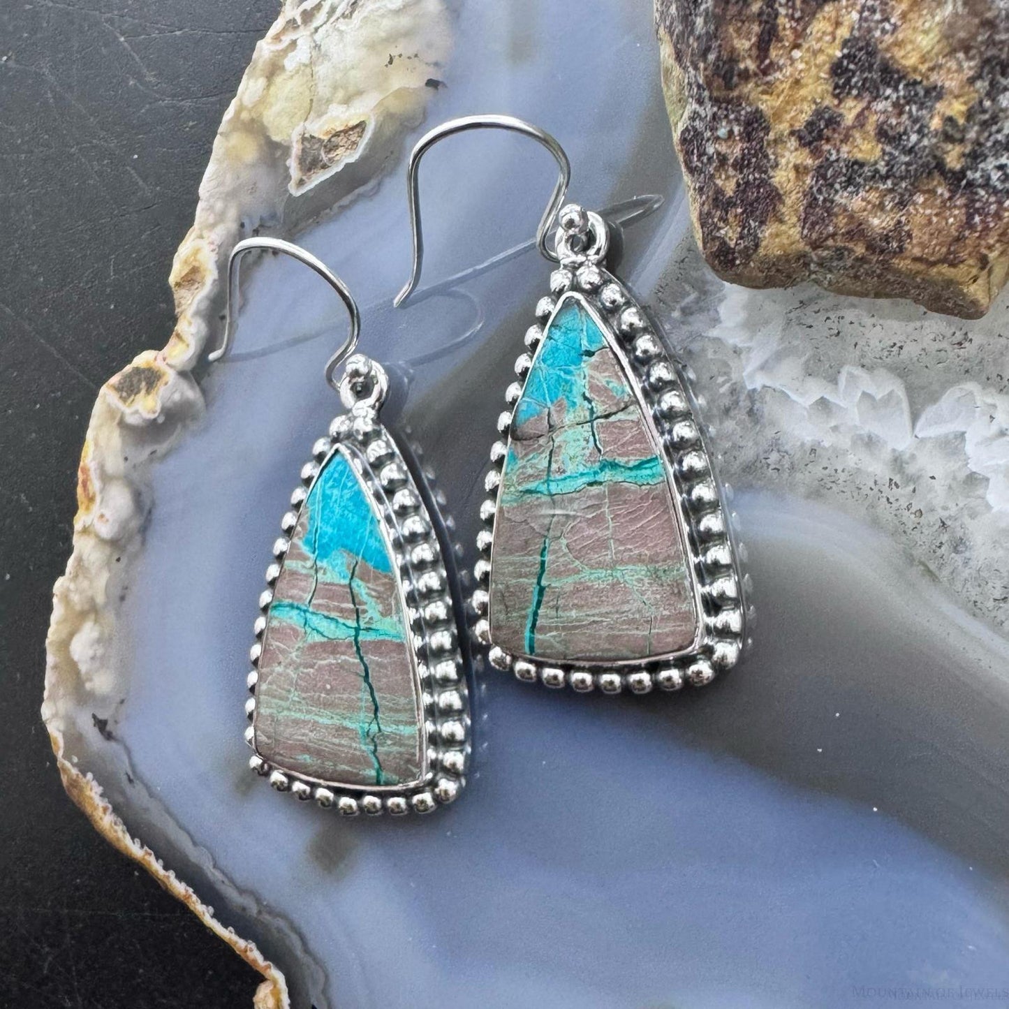 Sterling Silver Southwestern Style Triangle Shattuckite Dangle Earrings For Women #2