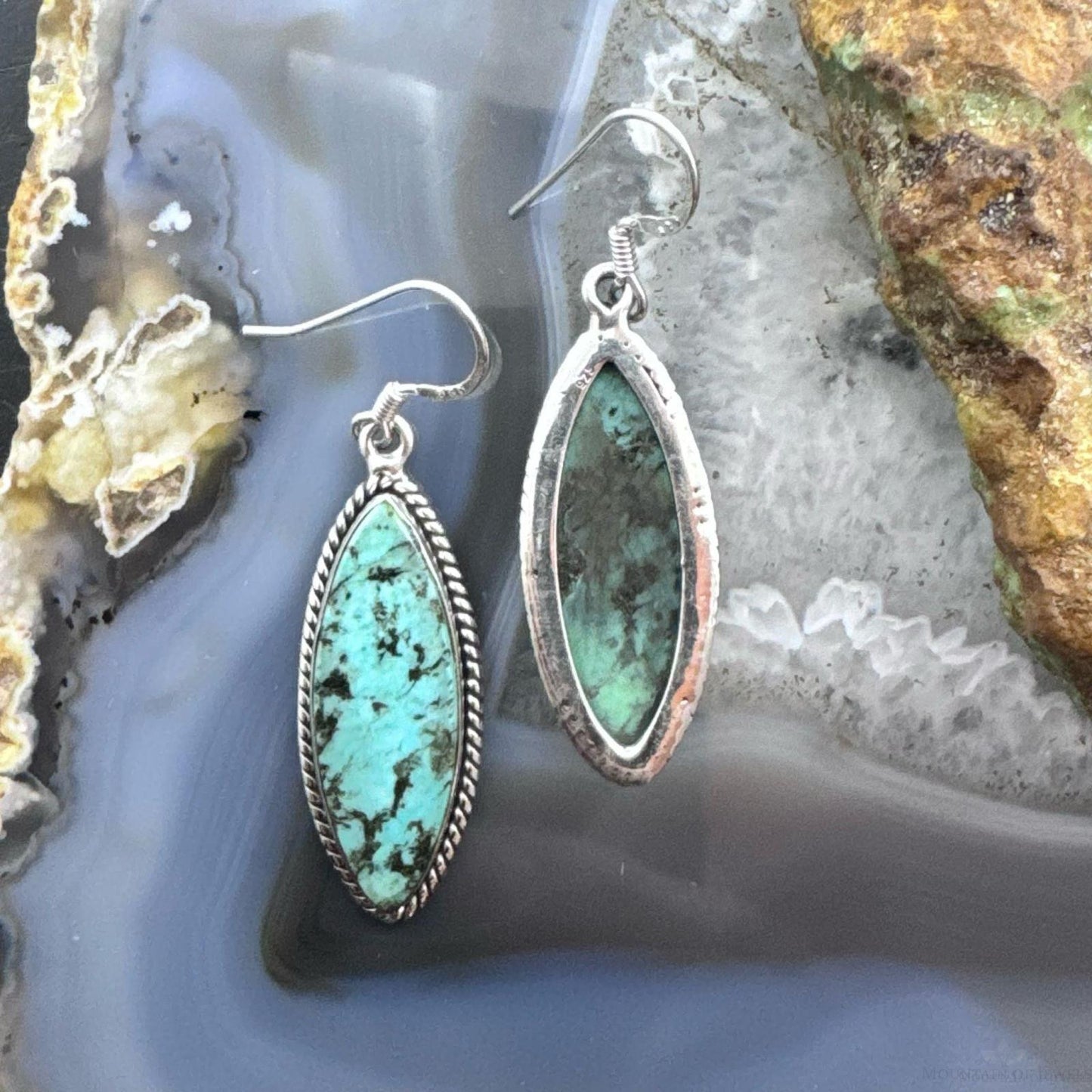 Sterling Silver Southwestern Style Marquise African Turquoise Dangle Earrings For Women