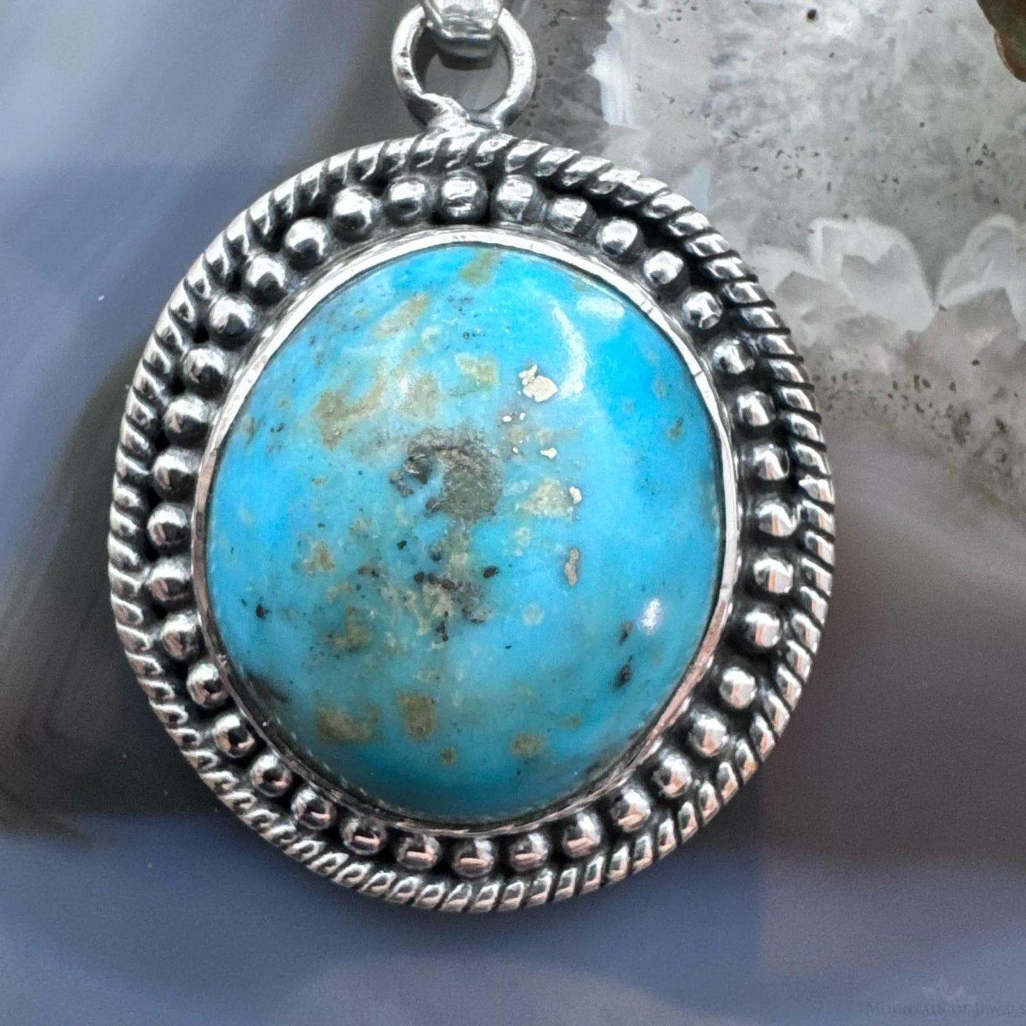 Sterling Silver Southwestern Style Round Tibetan Turquoise Decorated Pendant For Women