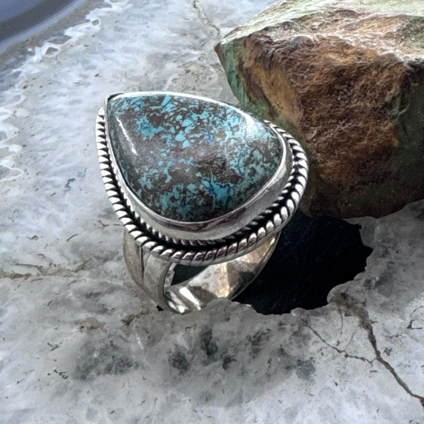 Sterling Silver Southwestern Style Teardrop Shattuckite Ring Size 7.25 For Women