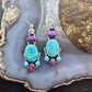 Sterling Silver Southwestern Style Turquoise,Purple Dahlia & CZ Dangle Earrings for Women