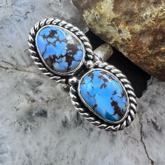 Sterling Silver Southwestern Style 2 Golden Hill Turquoise Ring Size 6 For Women