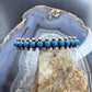 Vintage Native American Sterling Silver Petite Point Turquoise Row Bracelet For Women