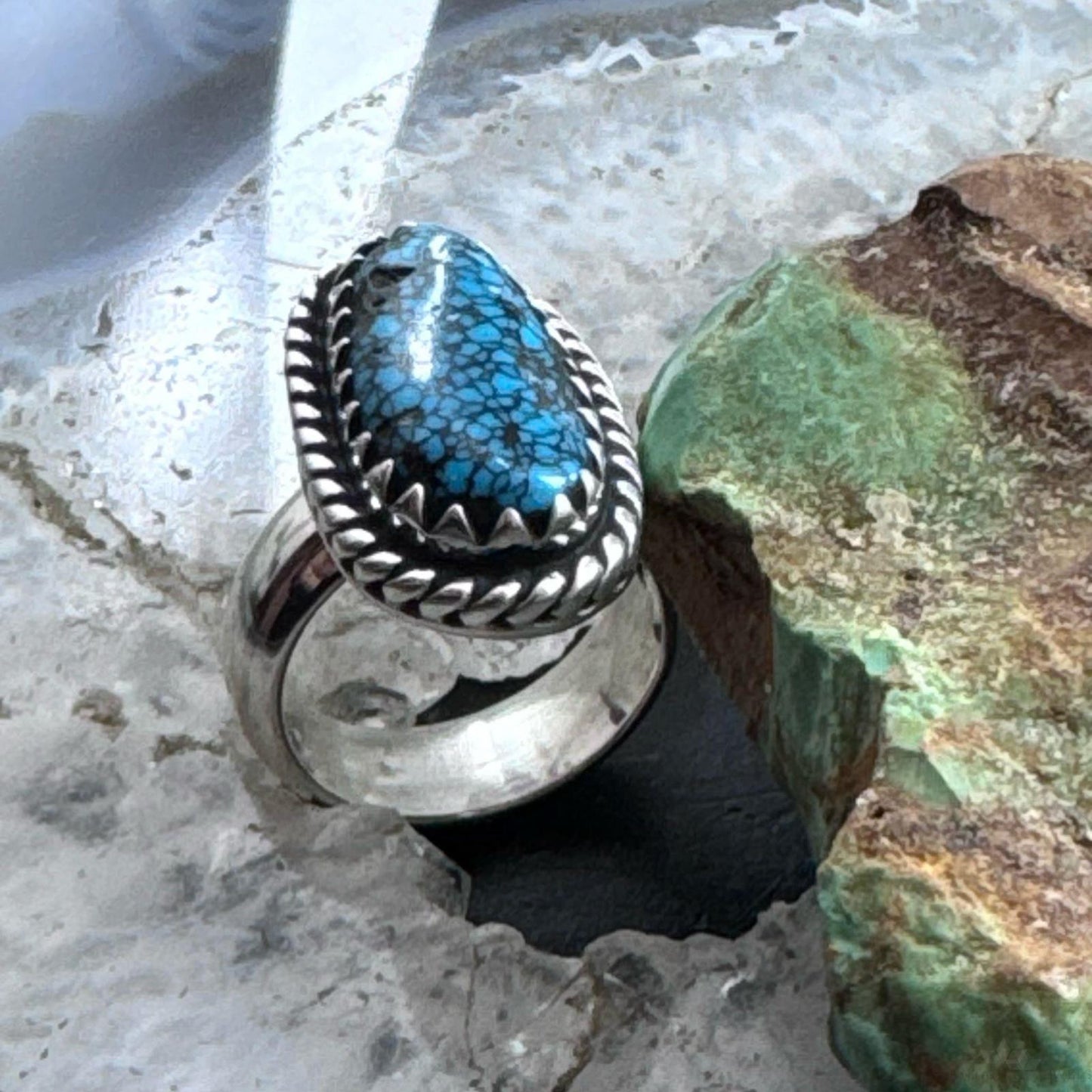 Sterling Silver Southwestern Style Oval Turquoise Ring Size 5.75 For Women