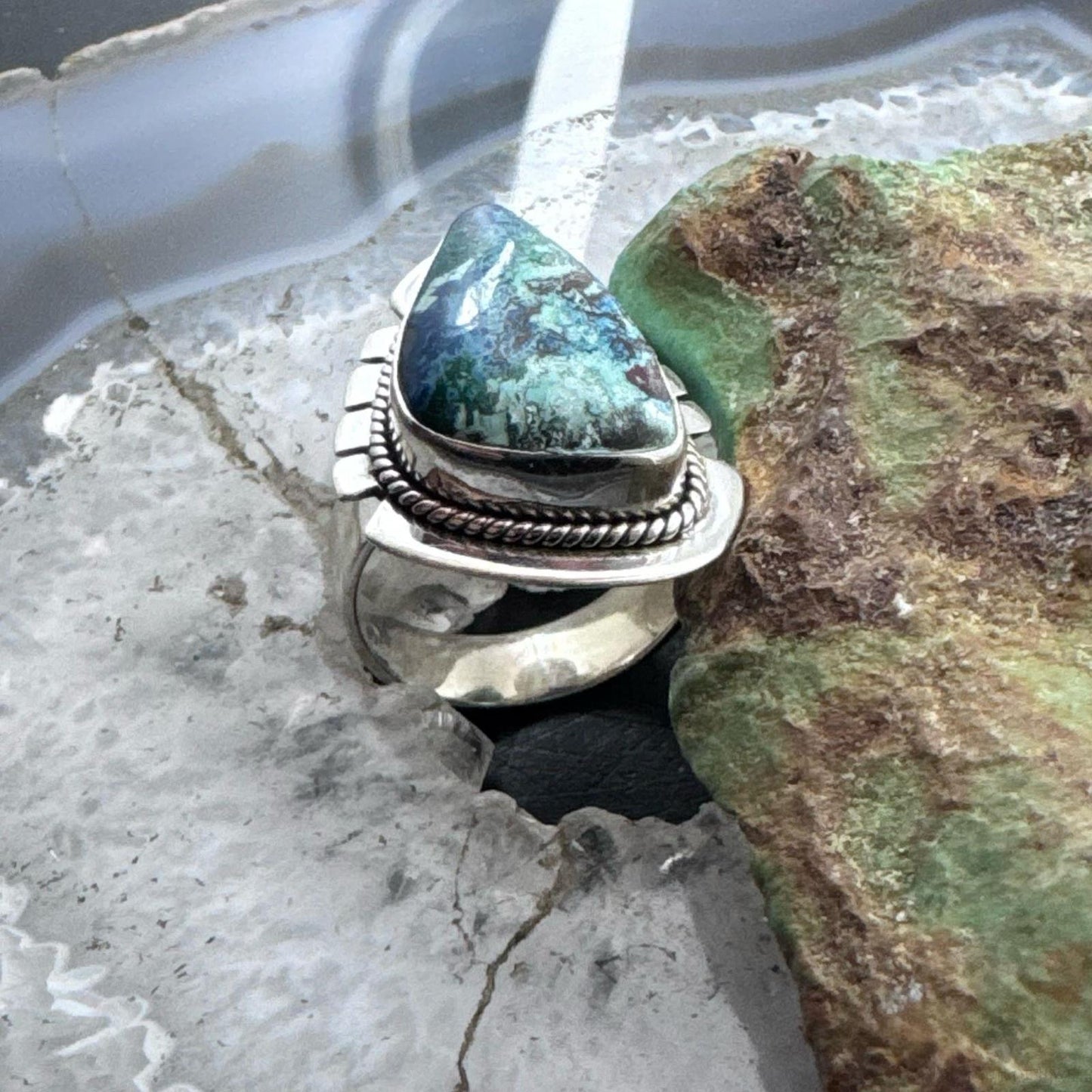 Sterling Silver Southwestern Style Teardrop Shattuckite Ring Size 8.75 For Women