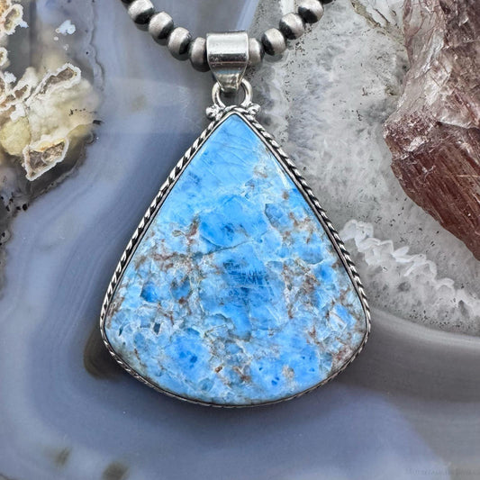 Sterling Silver Southwestern Style Large Triangle Apatite Unisex Pendant