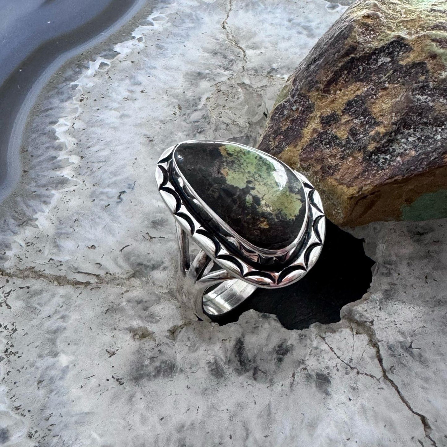 Native American Sterling Silver Blackjack Decorated Ring Size 8.5 For Women