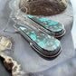 Sterling Silver Southwestern Style Elongated Teardrop Green Turquoise Dangle Earrings For Women