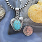 Sterling Silver Southwestern Style Oval Turquoise Leaves Decorated Pendant For Women