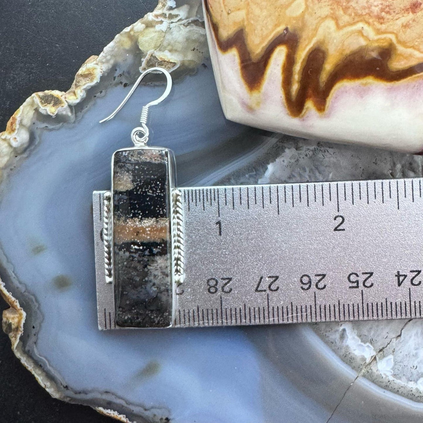 Sterling Silver Southwestern Style Rectangle Honey Dendrite Dangle Earrings For Women