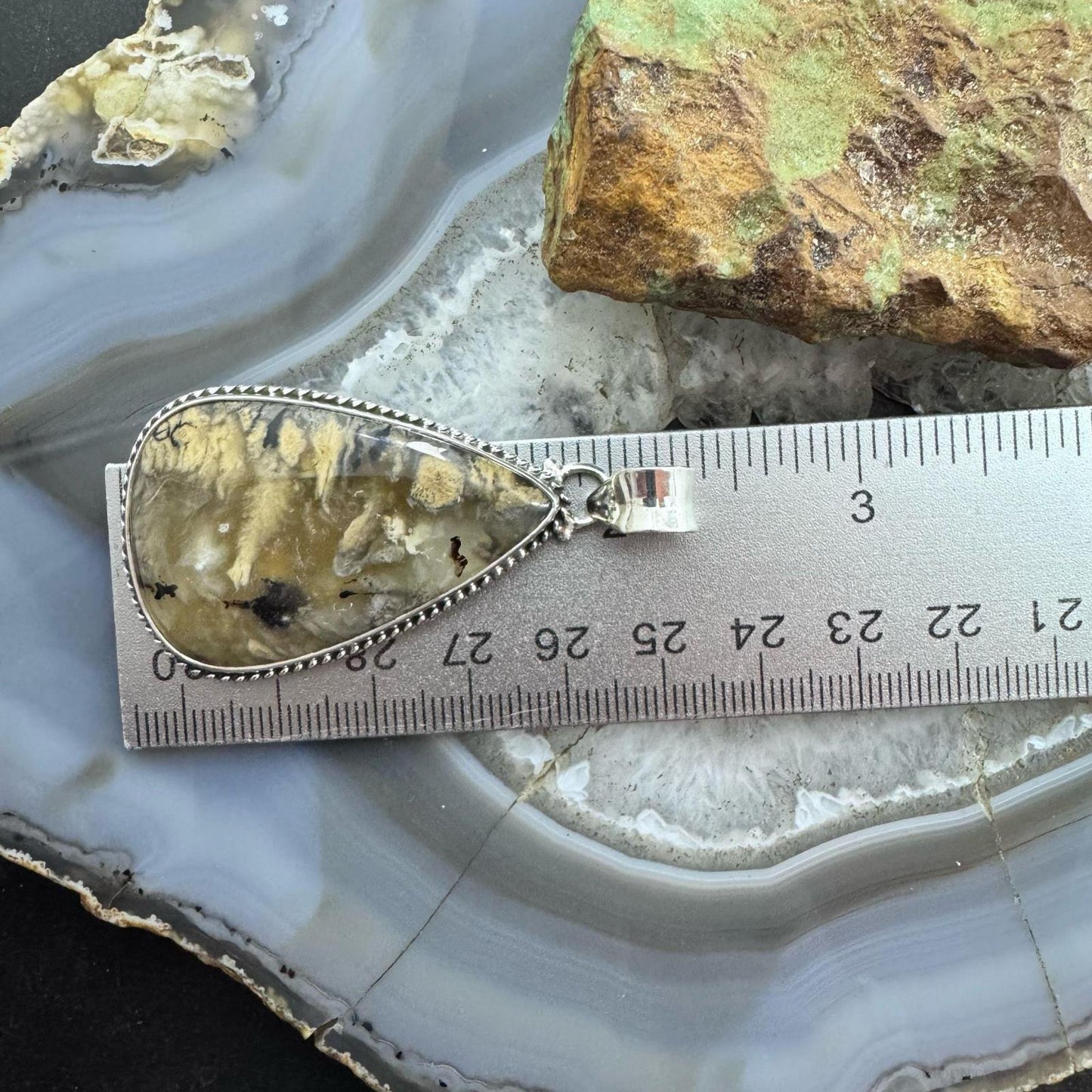 Sterling Silver Southwestern Style Large Teardrop Tiger Dendrite Agate Unisex Pendant