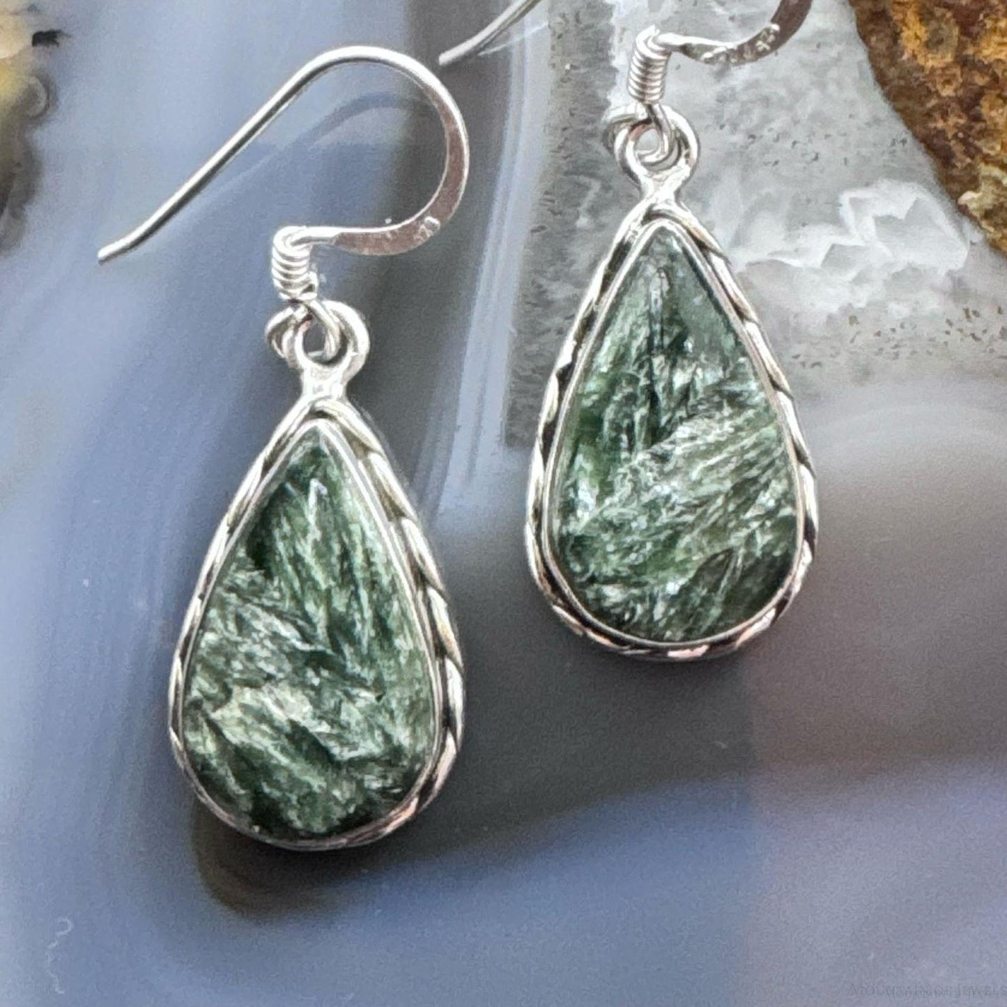 Sterling Silver Southwestern Style Teardrop Serpentine Dangle Earrings For Women