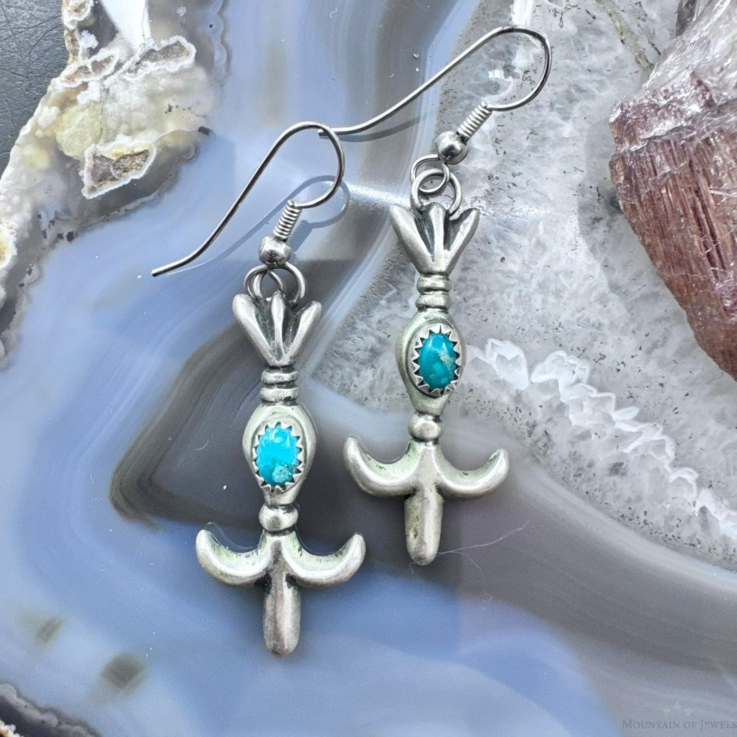 Arthur J. Williams Native American Sterling Silver Turquoise Dangle Earrings For Women