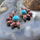 Sterling Silver Southwestern Style Turquoise/Coral Half-flower Cluster Dangle Earrings For Women